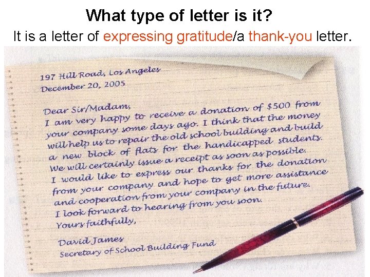 What type of letter is it? It is a letter of expressing gratitude/a thank-you
