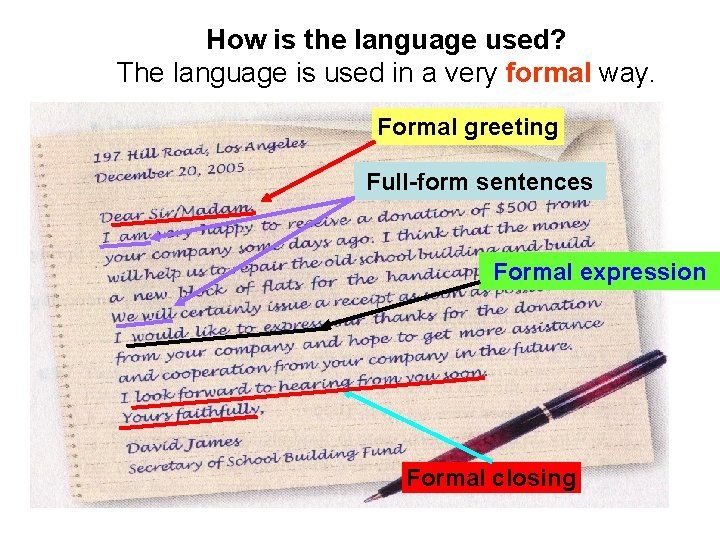 How is the language used? The language is used in a very formal way.