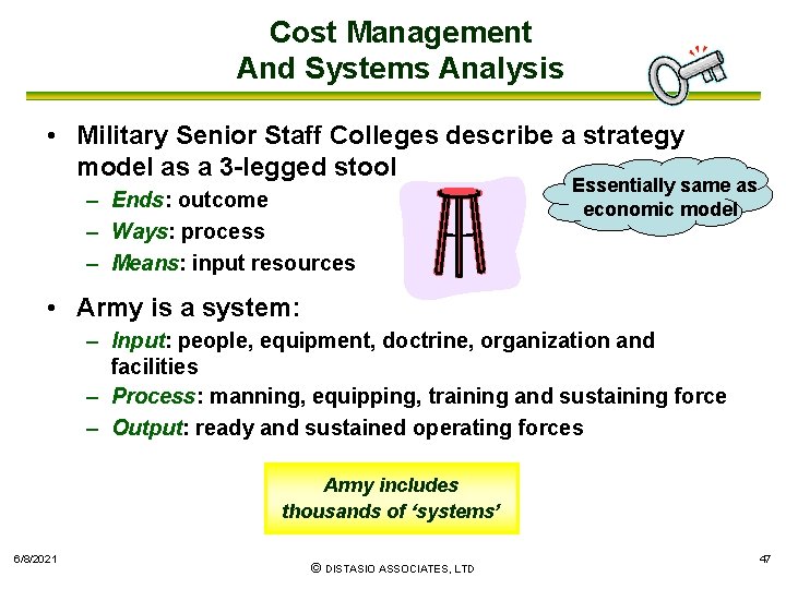 Cost Management And Systems Analysis • Military Senior Staff Colleges describe a strategy model