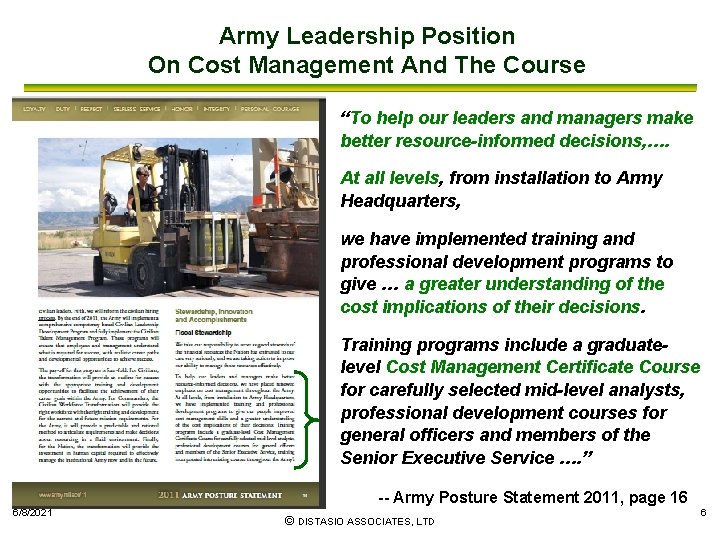 Army Leadership Position On Cost Management And The Course “To help our leaders and