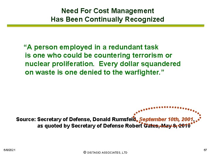 Need For Cost Management Has Been Continually Recognized “A person employed in a redundant