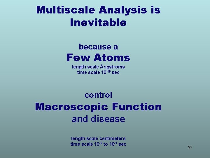 Multiscale Analysis is Inevitable because a Few Atoms length scale Ångstroms time scale 10