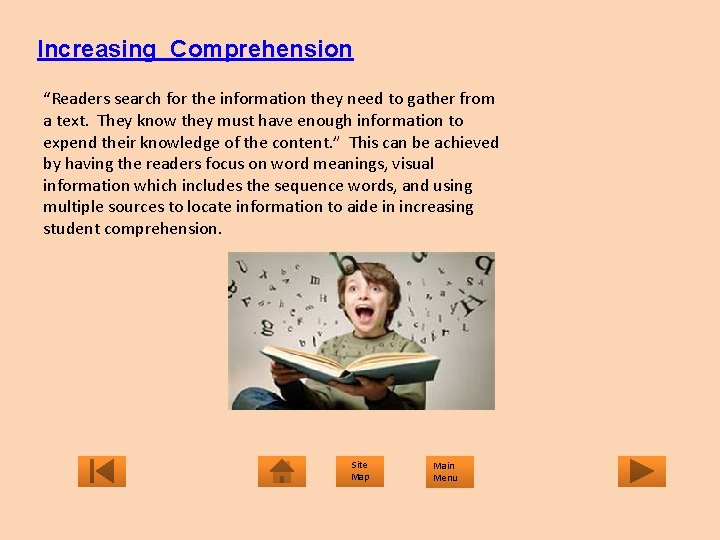 Increasing Comprehension “Readers search for the information they need to gather from a text.