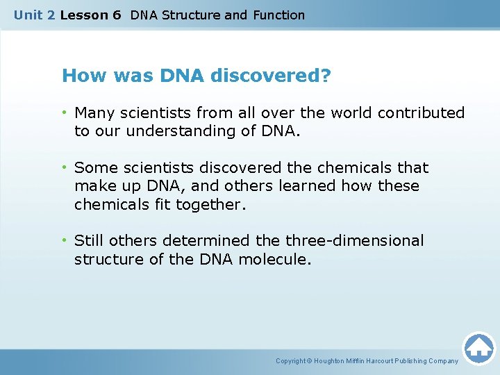 Unit 2 Lesson 6 DNA Structure and Function How was DNA discovered? • Many