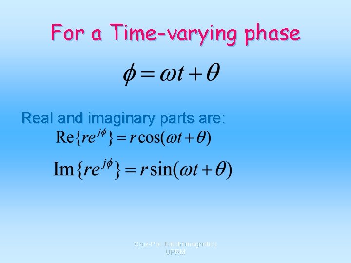 For a Time-varying phase Real and imaginary parts are: Cruz-Pol, Electromagnetics UPRM 