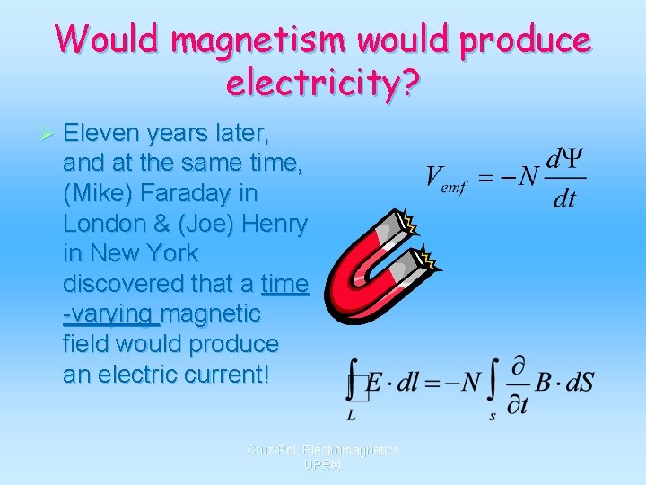 Would magnetism would produce electricity? Ø Eleven years later, and at the same time,