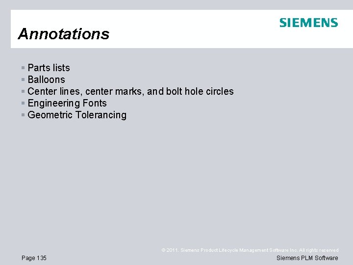 Annotations § Parts lists § Balloons § Center lines, center marks, and bolt hole