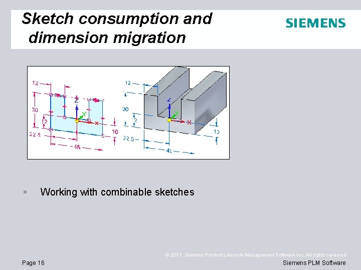 Sketch consumption and dimension migration § Working with combinable sketches © 2011. Siemens Product