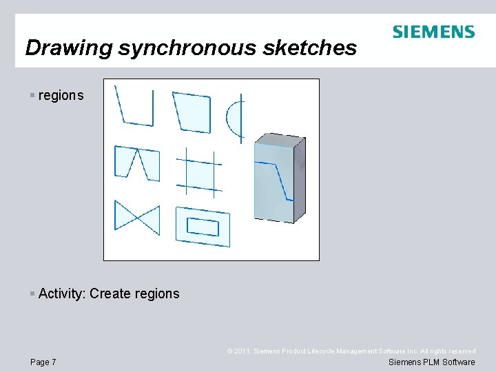 Drawing synchronous sketches § regions § Activity: Create regions © 2011. Siemens Product Lifecycle