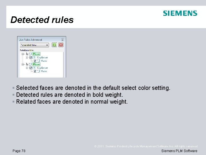 Detected rules § Selected faces are denoted in the default select color setting. §