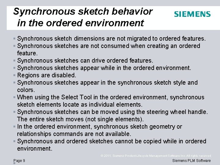 Synchronous sketch behavior in the ordered environment § Synchronous sketch dimensions are not migrated