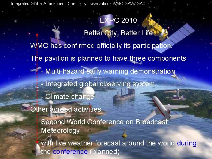 Integrated Global Atmospheric Chemistry Observations WMO GAW/IGACO AREP GAW EXPO 2010 Better City, Better