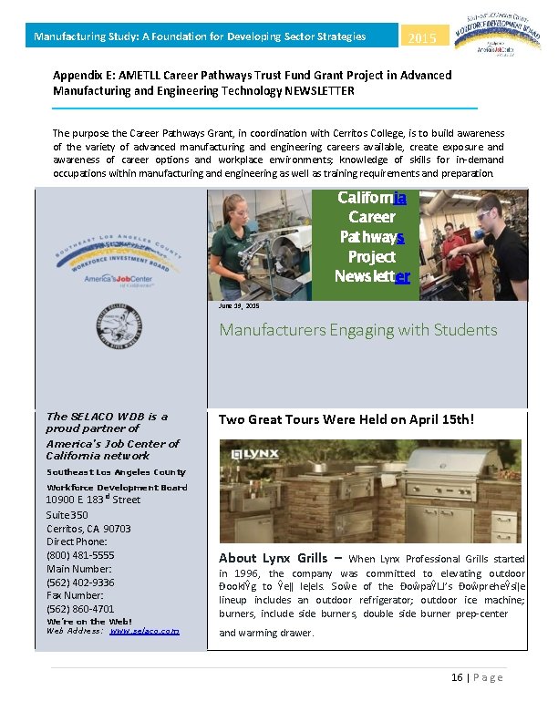 Manufacturing Study: A Foundation for Developing Sector Strategies 2015 Appendix E: AMETLL Career Pathways