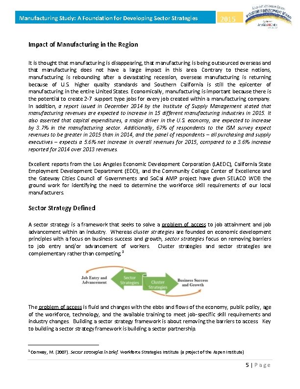 Manufacturing Study: A Foundation for Developing Sector Strategies 2015 Impact of Manufacturing in the