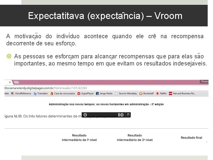 Expectatitava (expecta ncia) – Vroom A motivac a o do indivi duo acontece quando