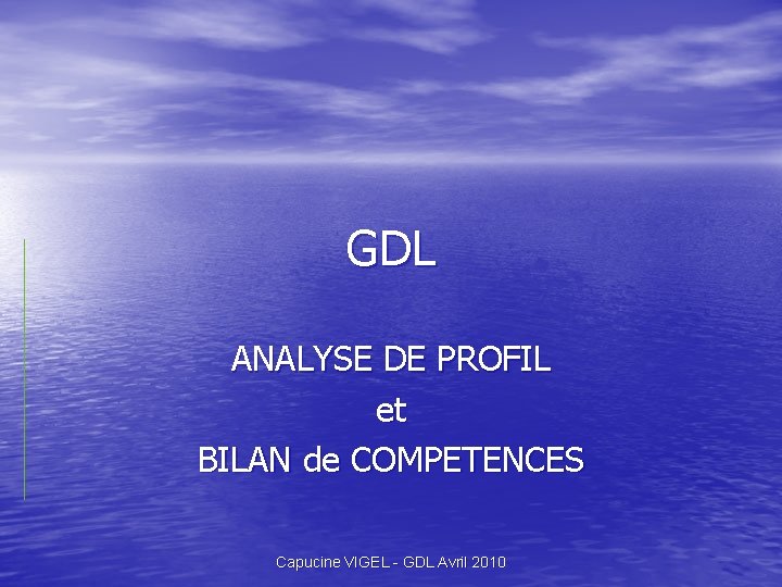 GDL ANALYSE DE PROFIL et BILAN de COMPETENCES Capucine VIGEL - GDL Avril 2010