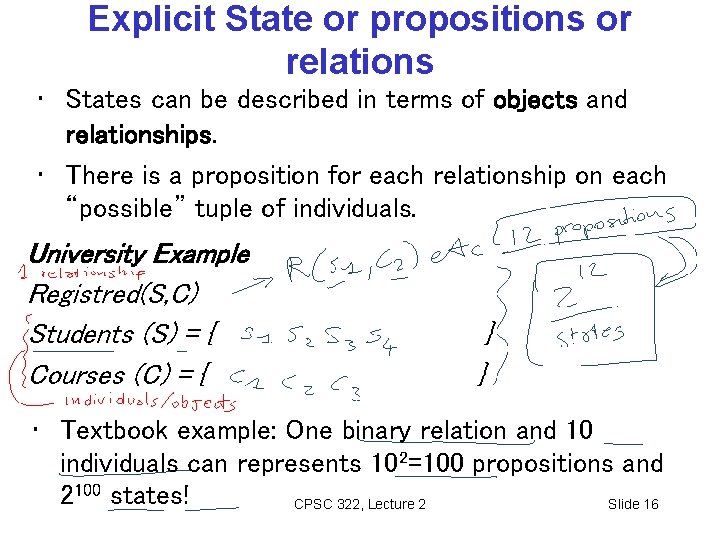 Explicit State or propositions or relations • States can be described in terms of