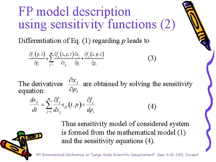 FP model description using sensitivity functions (2) Differentiation of Eq. (1) regarding p leads
