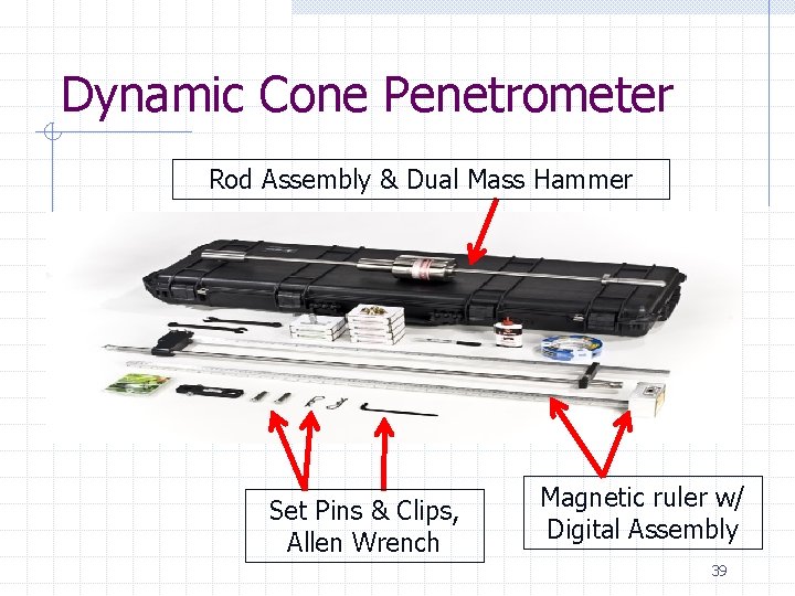 Dynamic Cone Penetrometer Rod Assembly & Dual Mass Hammer Set Pins & Clips, Allen