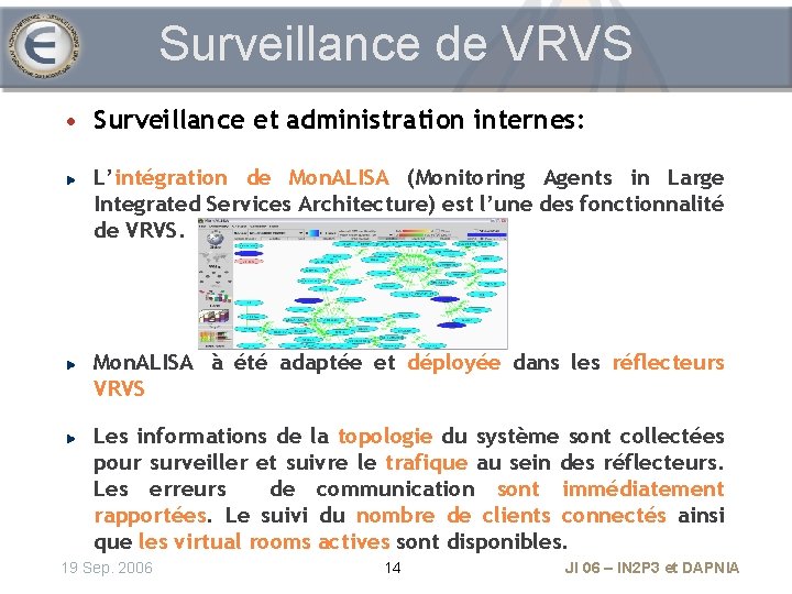 Surveillance de VRVS • Surveillance et administration internes: L’intégration de Mon. ALISA (Monitoring Agents