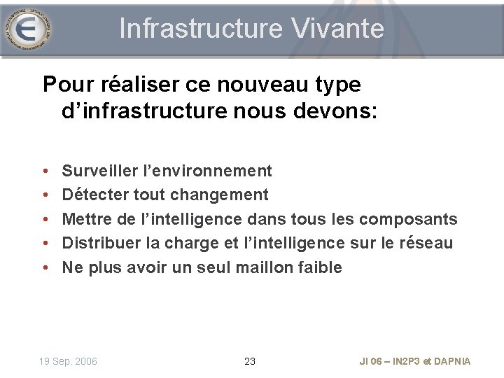 Infrastructure Vivante Pour réaliser ce nouveau type d’infrastructure nous devons: • • • Surveiller