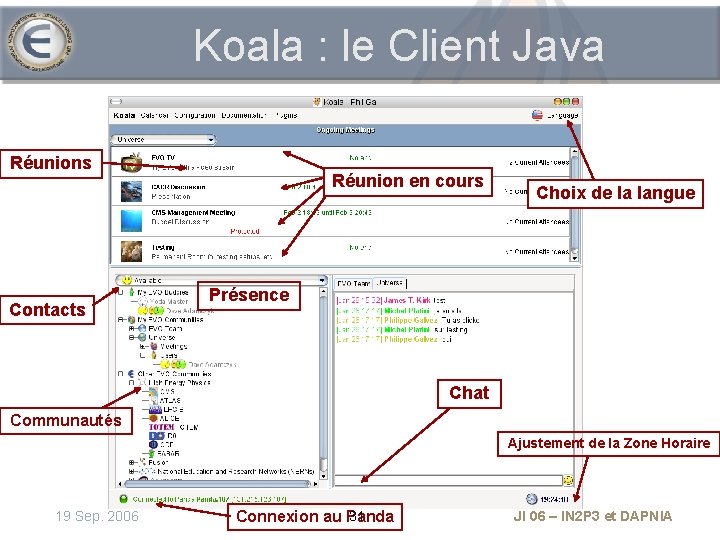 Koala : le Client Java Réunions Contacts Réunion en cours Choix de la langue