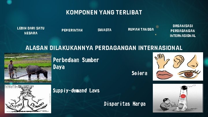 KOMPONEN YANG TERLIBAT LEBIH DARI SATU NEGARA PEMERINTAH SWASTA RUMAH TANGGA ORGANISASI PERDAGANGAN INTERNASIONAL