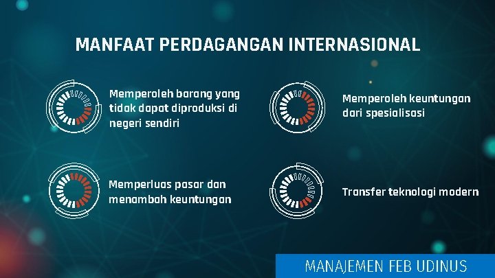 MANFAAT PERDAGANGAN INTERNASIONAL Memperoleh barang yang tidak dapat diproduksi di negeri sendiri Memperoleh keuntungan