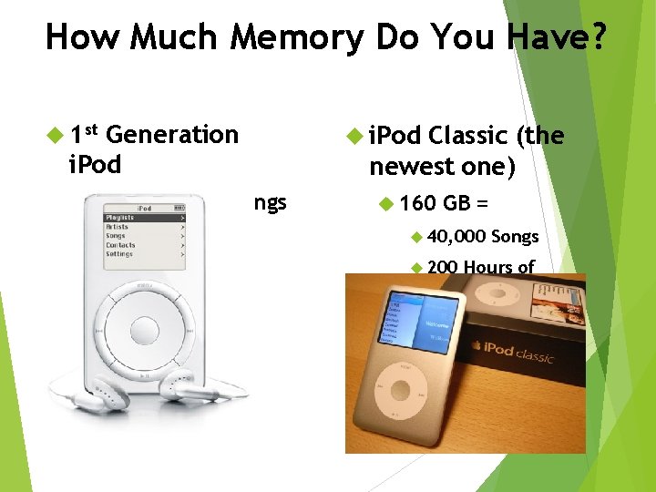 How Much Memory Do You Have? 1 st Generation i. Pod 5 GB =