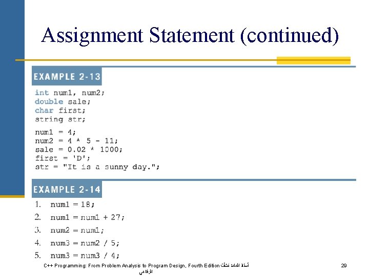 Assignment Statement (continued) C++ Programming: From Problem Analysis to Program Design, Fourth Edition ﺃﺴﺘﺎﺫ