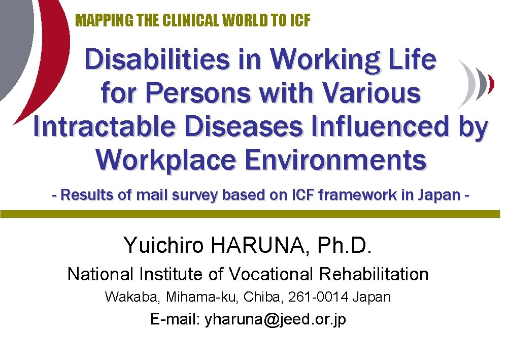 MAPPING THE CLINICAL WORLD TO ICF Disabilities in Working Life for Persons with Various