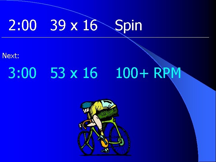 2: 00 39 x 16 Spin Next: 3: 00 53 x 16 100+ RPM