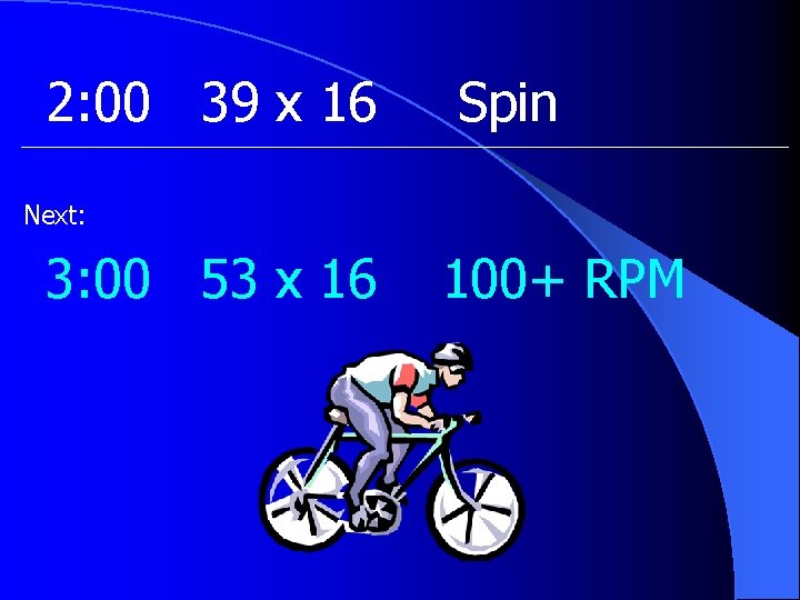 2: 00 39 x 16 Spin Next: 3: 00 53 x 16 100+ RPM