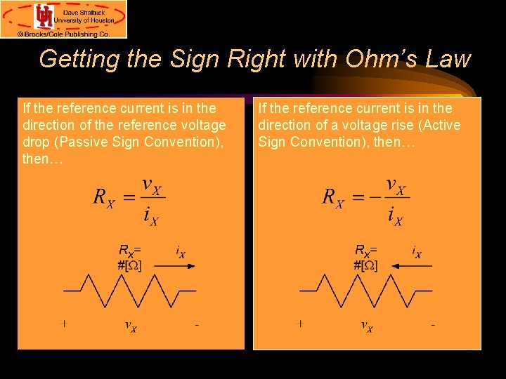 Getting the Sign Right with Ohm’s Law If the reference current is in the