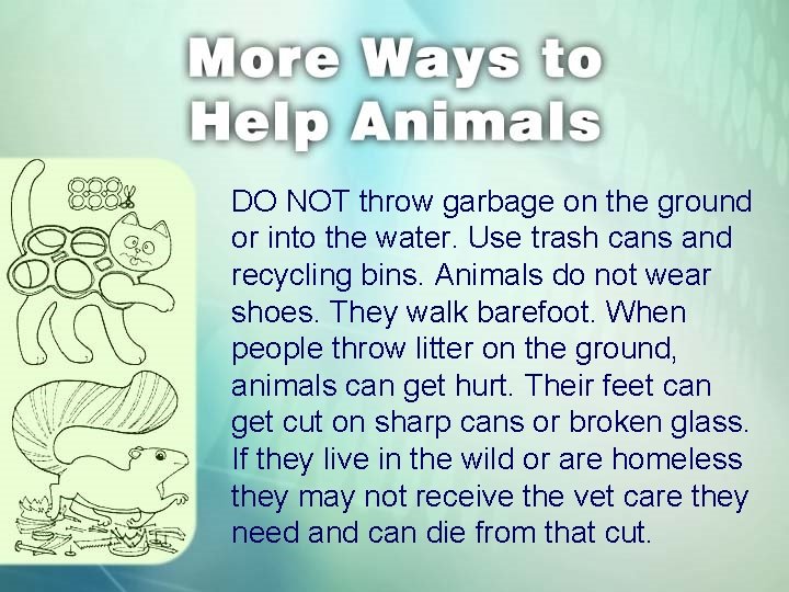 DO NOT throw garbage on the ground or into the water. Use trash cans
