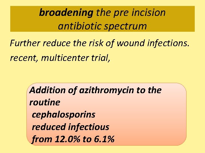 broadening the pre incision antibiotic spectrum Further reduce the risk of wound infections. recent,