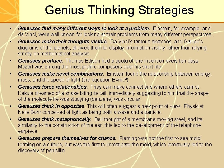 Genius Thinking Strategies • • Geniuses find many different ways to look at a Genius Thinking Strategies • • Geniuses find many different ways to look at a