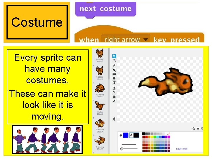 Costume Every sprite can have many costumes. These can make it look like it