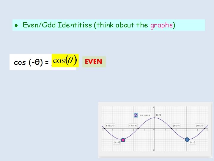  Even/Odd Identities (think about the graphs) EVEN 