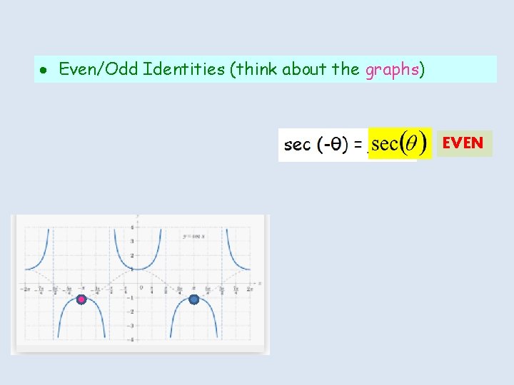  Even/Odd Identities (think about the graphs) EVEN 