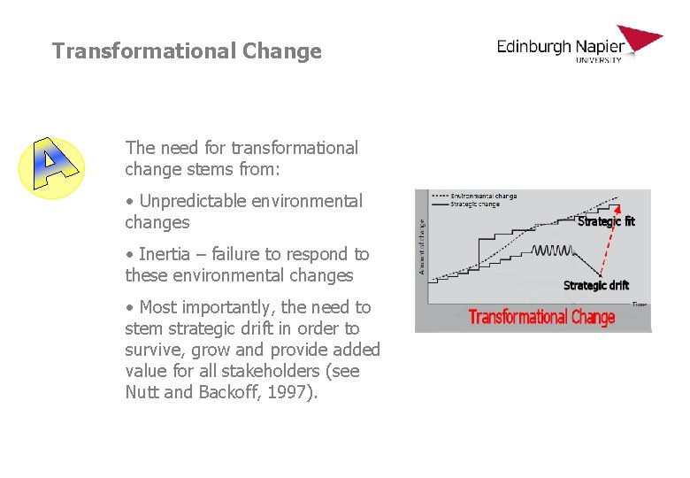 Transformational Change The need for transformational change stems from: • Unpredictable environmental changes •