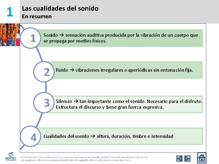 1 Las cualidades del sonido En resumen 1 4 Sonido sensación auditiva producida por