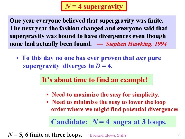 N = 4 supergravity One year everyone believed that supergravity was finite. The next