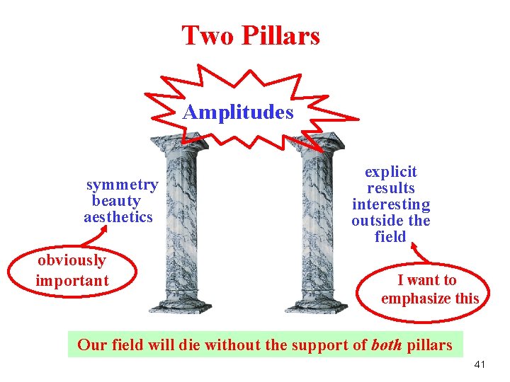 Two Pillars Amplitudes symmetry beauty aesthetics obviously important explicit results interesting outside the field