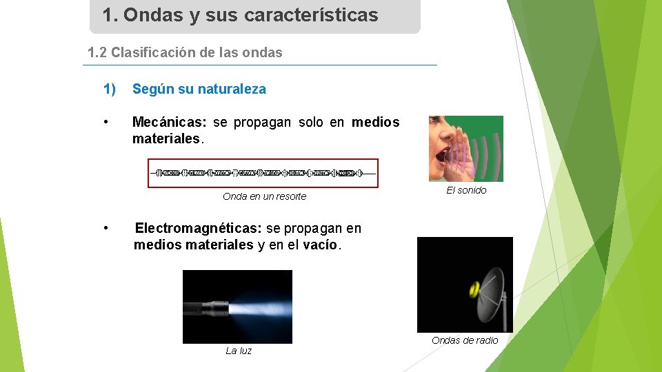 1. Ondas y sus características 1. 2 Clasificación de las ondas 1) Según su