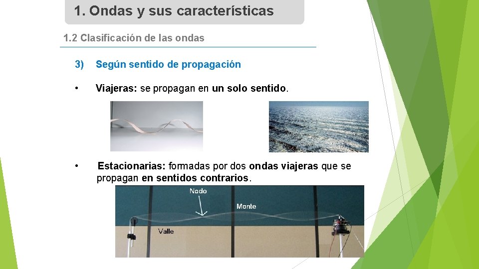 1. Ondas y sus características 1. 2 Clasificación de las ondas 3) Según sentido