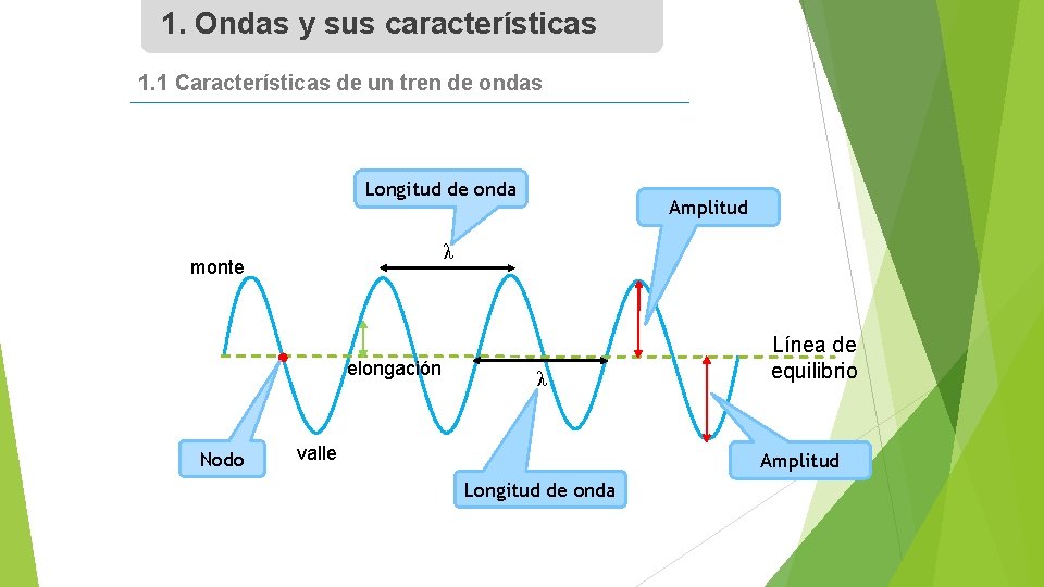 1. Ondas y sus características 1. 1 Características de un tren de ondas Longitud