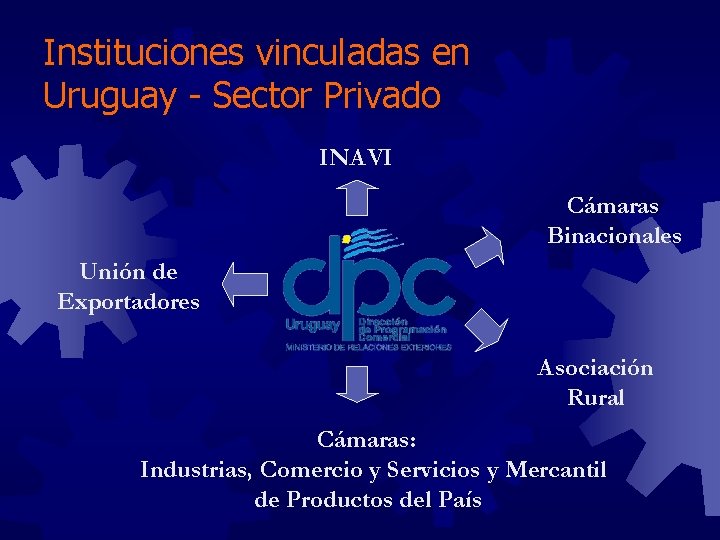 Instituciones vinculadas en Uruguay - Sector Privado INAVI Cámaras Binacionales Unión de Exportadores Asociación