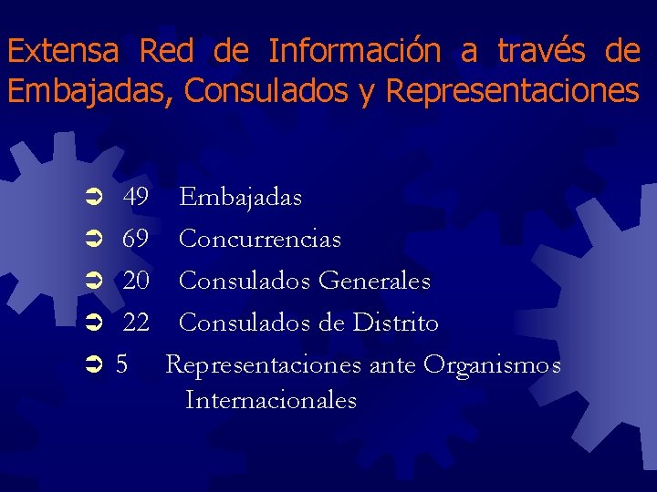 Extensa Red de Información a través de Embajadas, Consulados y Representaciones Ü Ü Ü