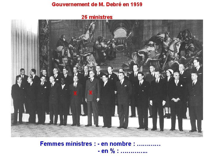 Gouvernement de M. Debré en 1959 26 ministres X X Femmes ministres : -